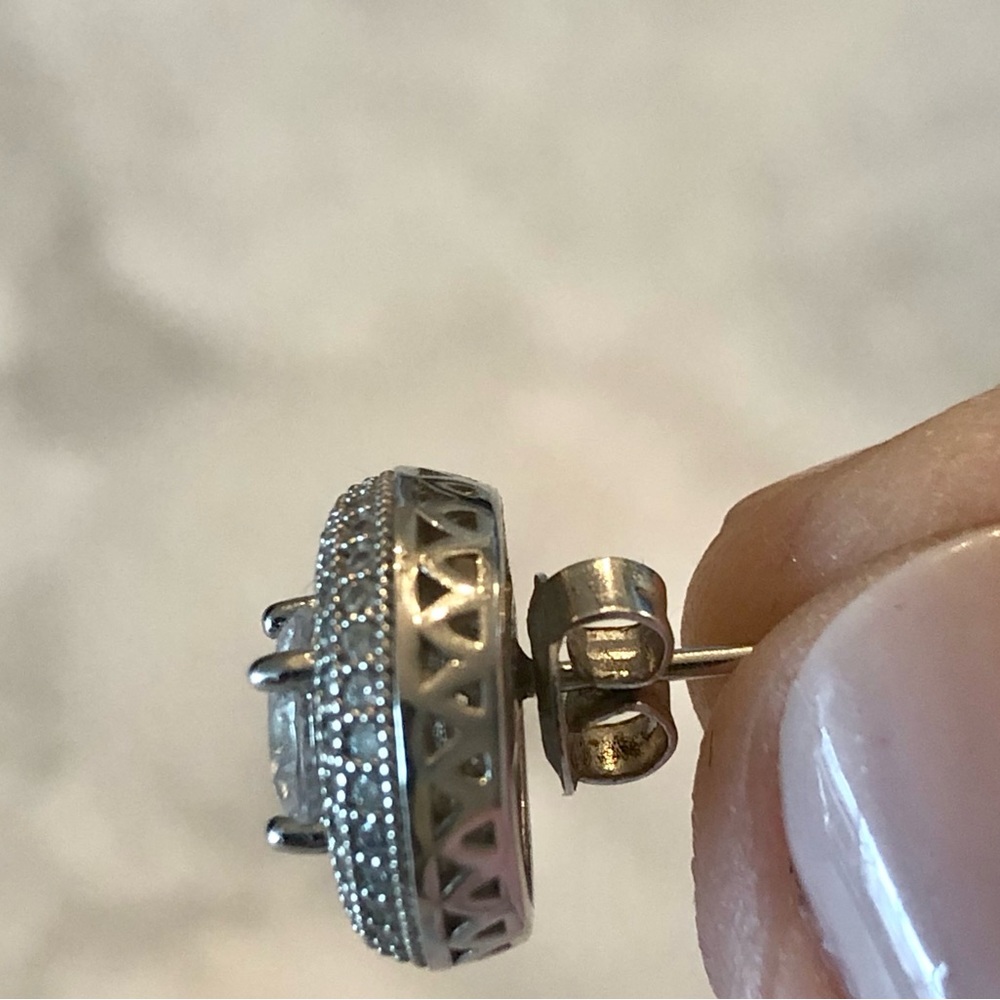 Sterling Silver 925 Circle Halo Stud Earrings - Picture 8 of 10